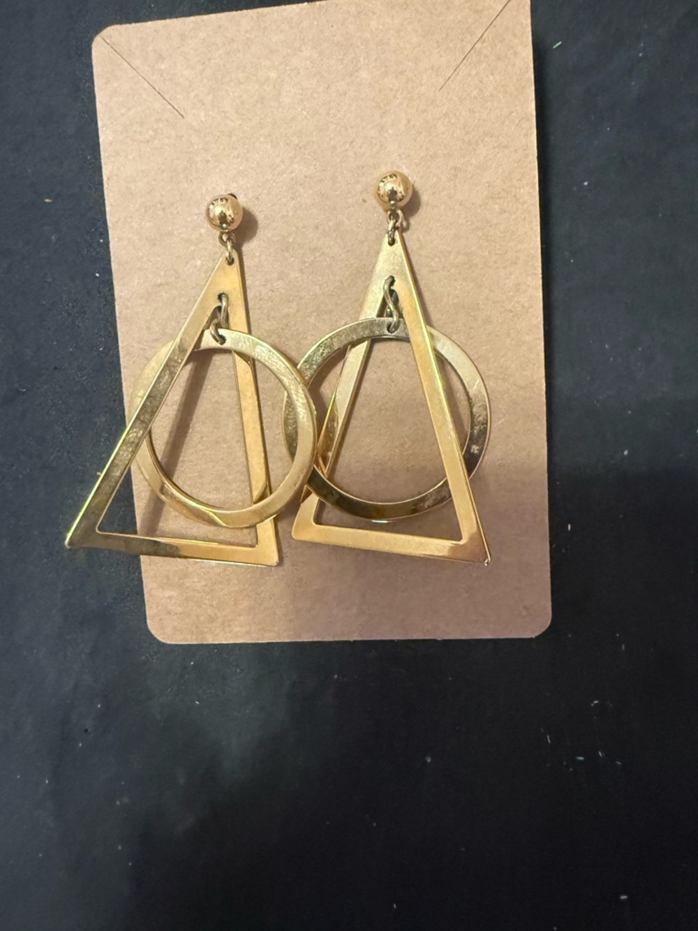 Gold Geometric Drop Earrings - Modern Triangle & Circle Design